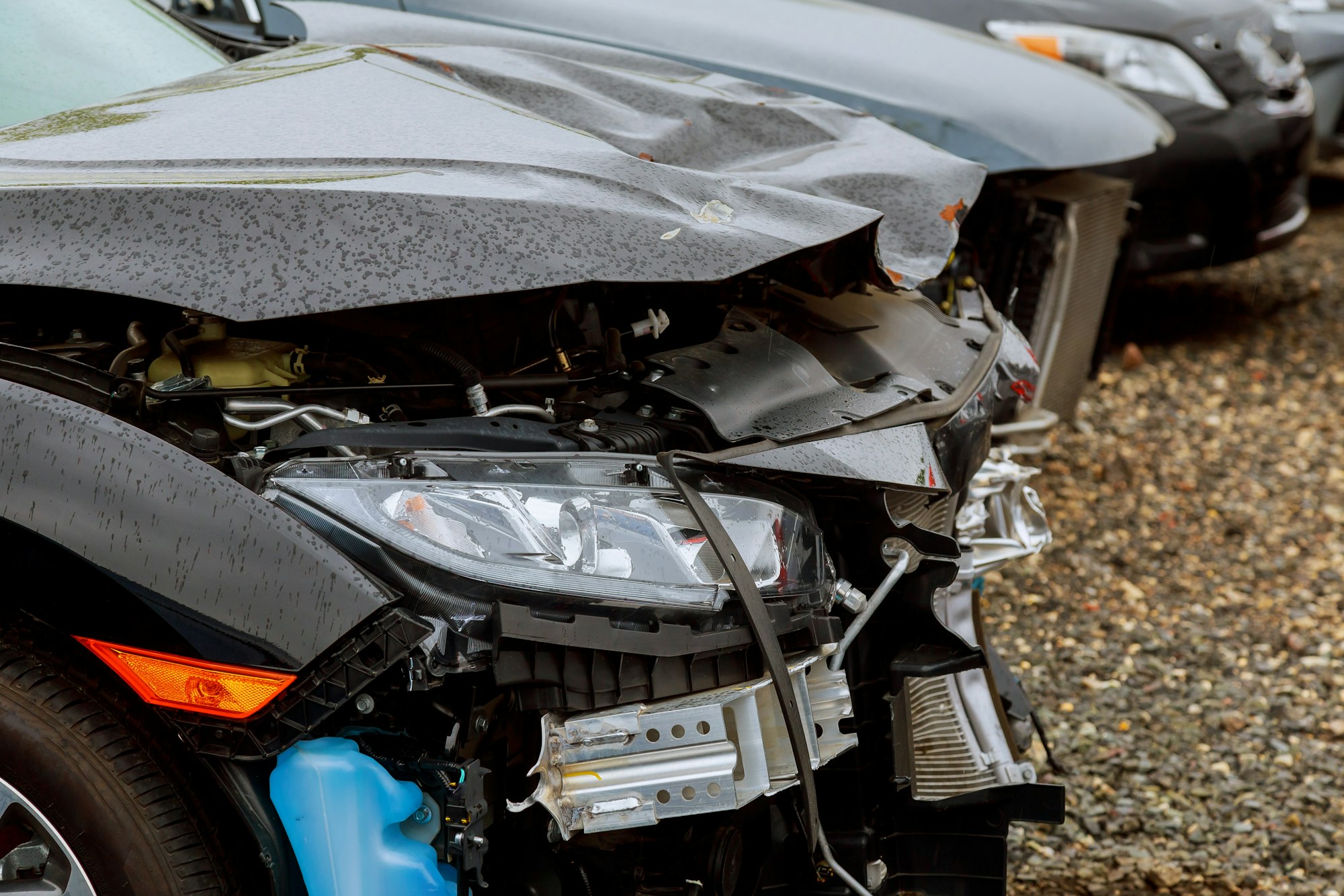 crash auto body automobile accident on street, damaged cars after collision